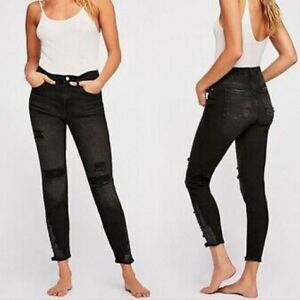 Free People We the Free About A Girl Black Ripped Skinny Jeans